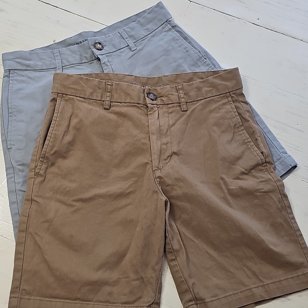 Old Navy Men's Tan and Gray Flat Front Shorts